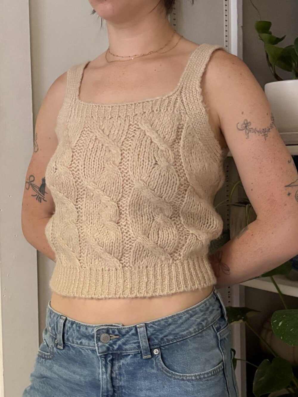 Beige Cableknit Sweater Tank Top - 6